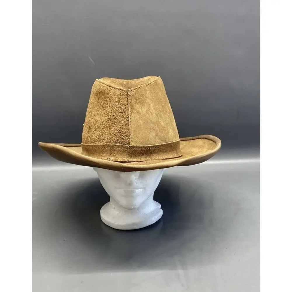 Vintage HENSCHEL Brown Suede Western Outback Boonie Hat Cowboy Leather Snaps